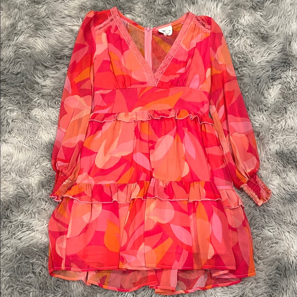 Sky to Moon- Women’s Pink & Orange Floral Ruffle Dress size Med